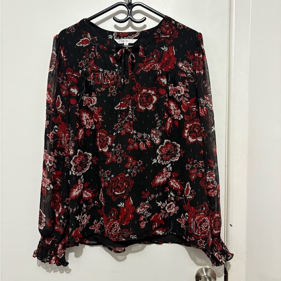 Cleo Floral Black and Red Women's Top - Picture 1 of 4